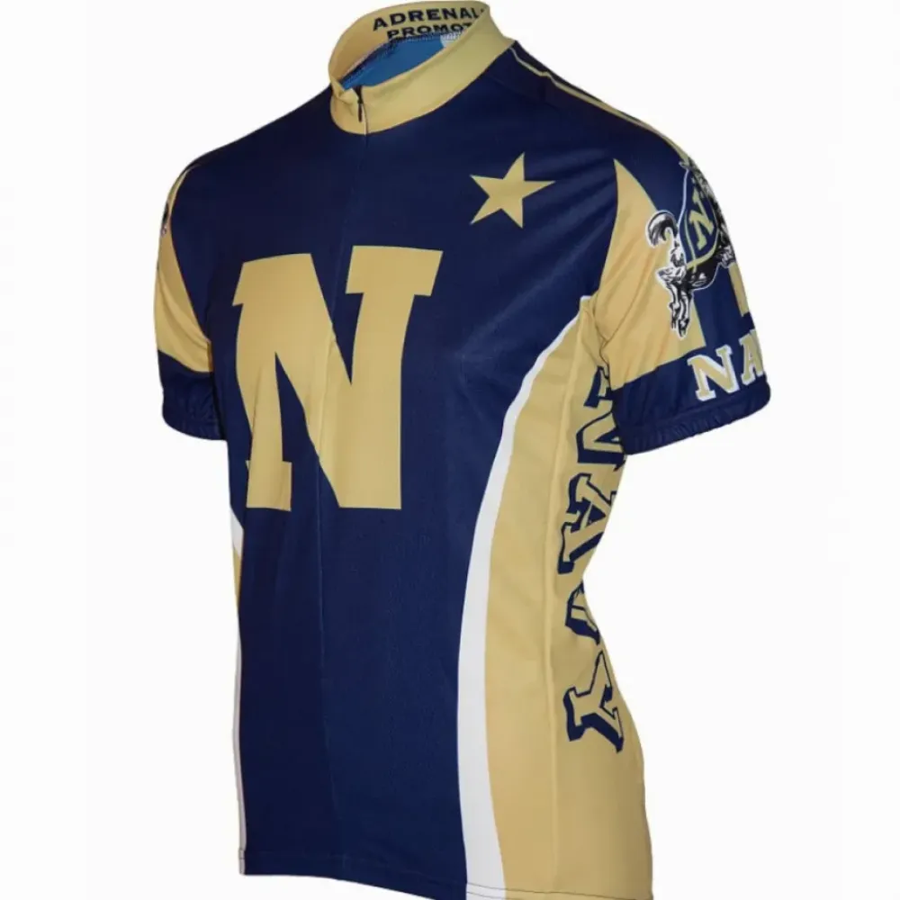 Adrenaline Promotions Navy Blue Cycling Jersey with N Letter & Golden Accents