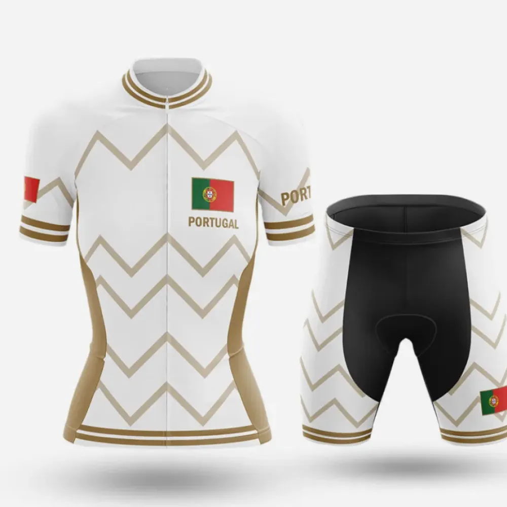 Portugal Women V17 White/Gold Cycling Kit Full Set