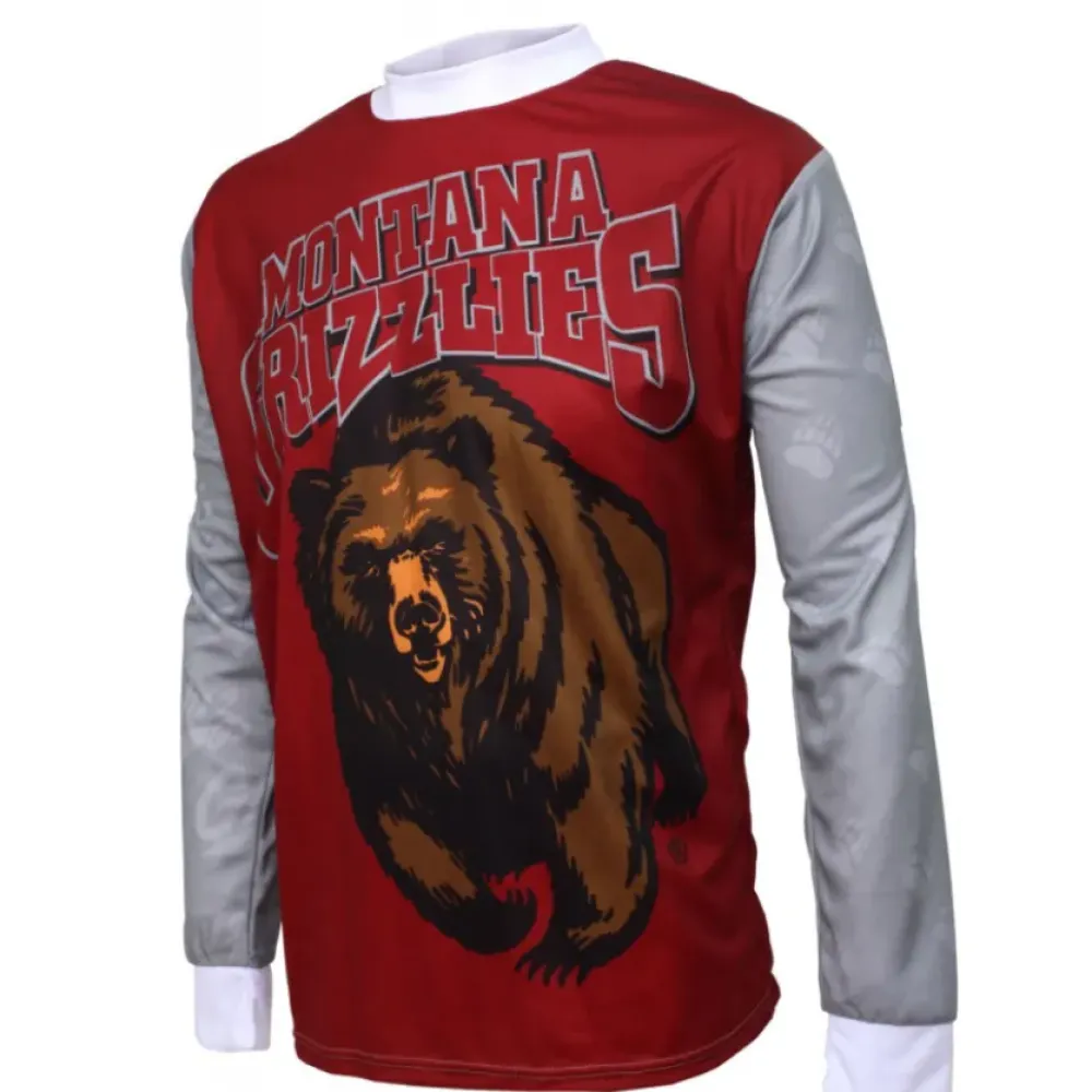 University of Montana Grizzlies Mountain Long Sleeve Bike MTB Cycling Jerseys/Burgundy/Silver
