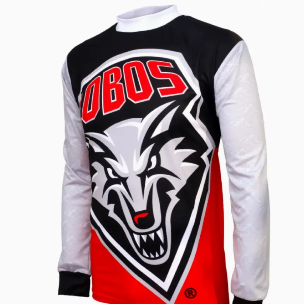 NCAA UNM Lobos Mountain Long Sleeve Bike MTB Cycling Jersey/Black/White/Red