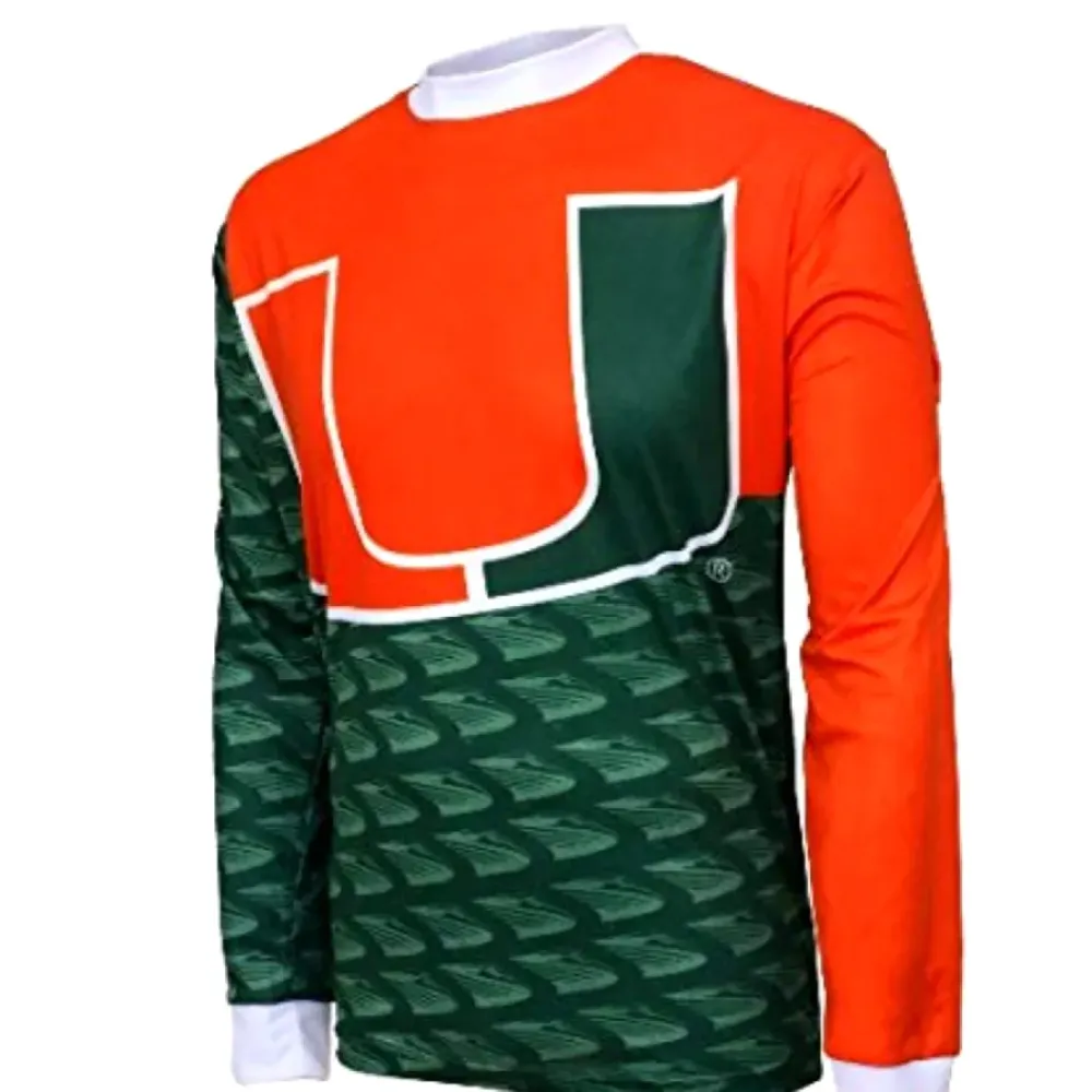 UM Hurricanes Mountain Bike MTB Jersey Long Sleeve Vibrant Orange/Green/White