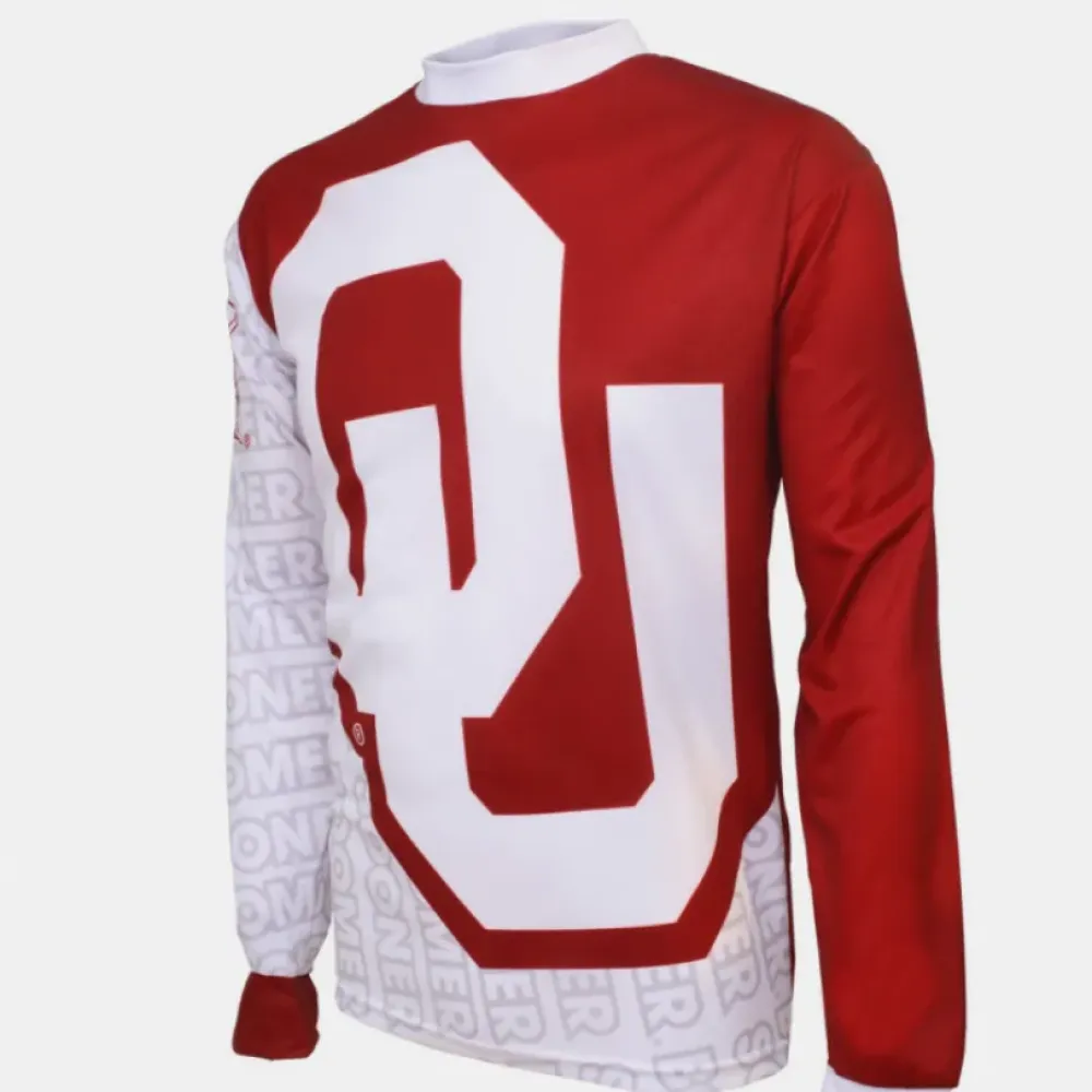 OU Sooners Mountain MTB Cycling Jersey - NCAA Long Sleeve/Red/White