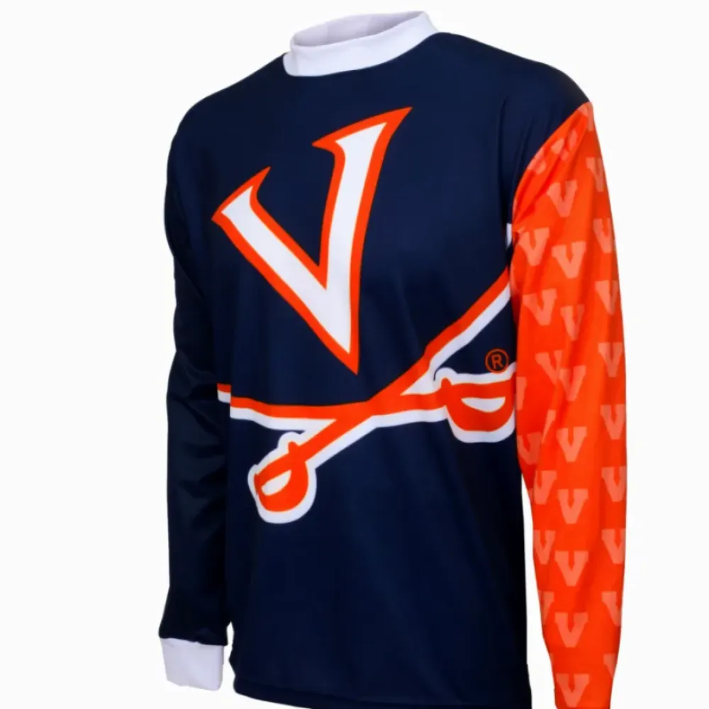 University of Virginia Cavaliers Mountain Long Sleeve Bike MTB Cycling Jerseys/Orange/Navy