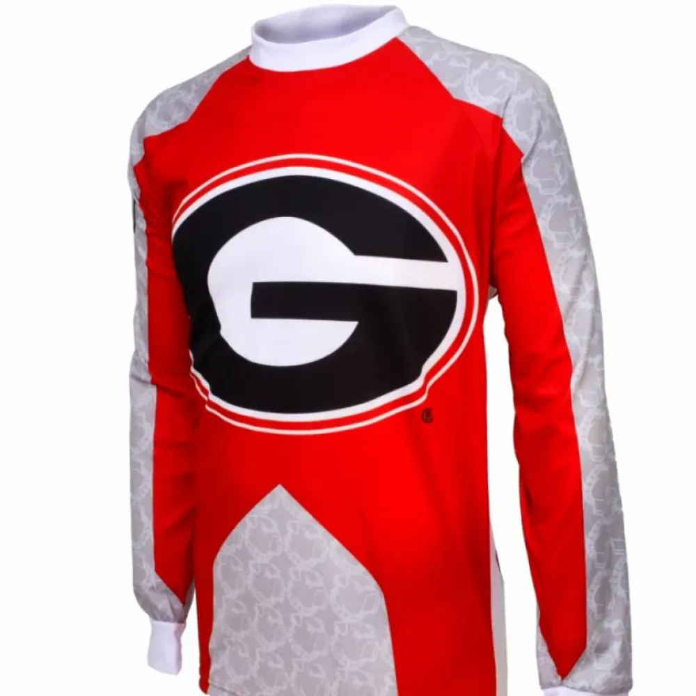 UGA Bulldogs Mountain Long Sleeve MTB Bike Cycling Jerseys/Red/Grey
