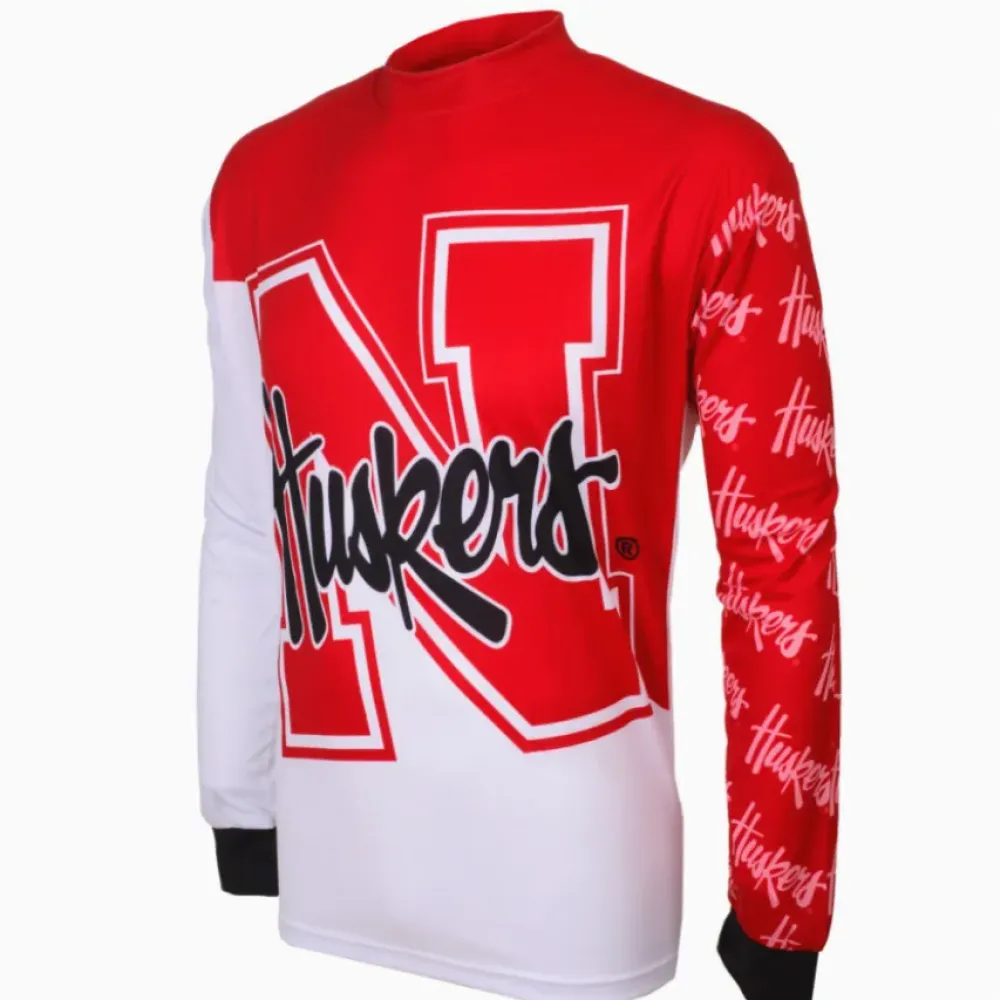 Nebraska Cornhuskers Official Long Sleeve Cycling Jersey/Red/White