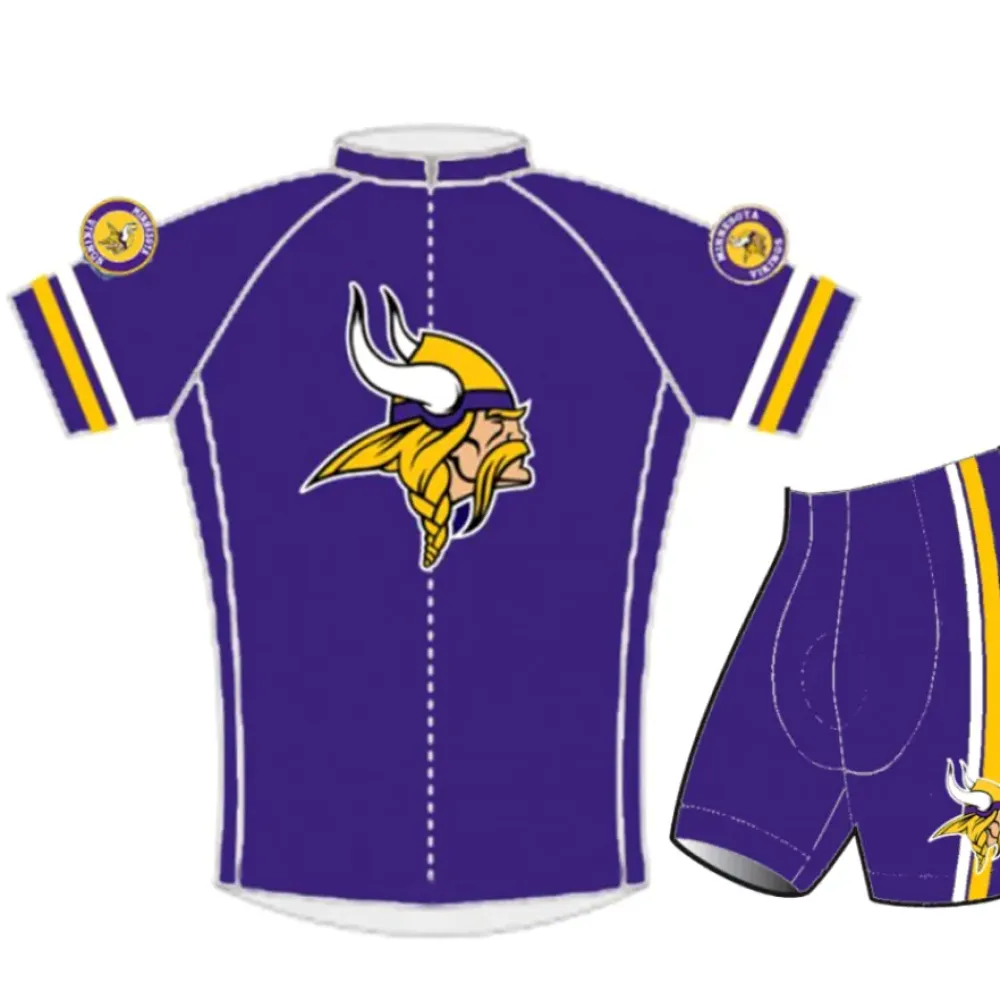 Minnesota Vikings Helmet Logo Cycling Jersey & Shorts, Purple/Gold/White