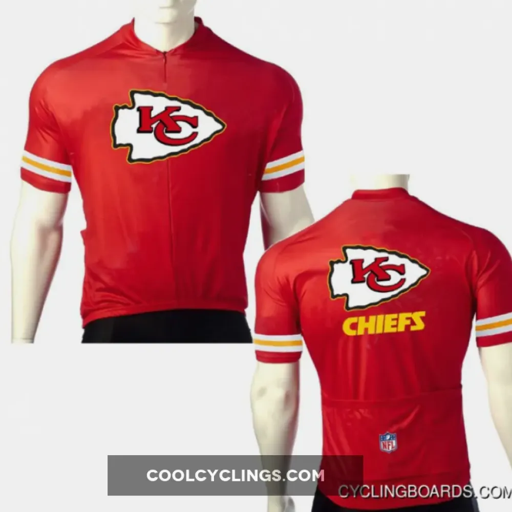 Kansas City Chiefs Team Cycling Jersey with NFL Logo/Red/White/Yellow