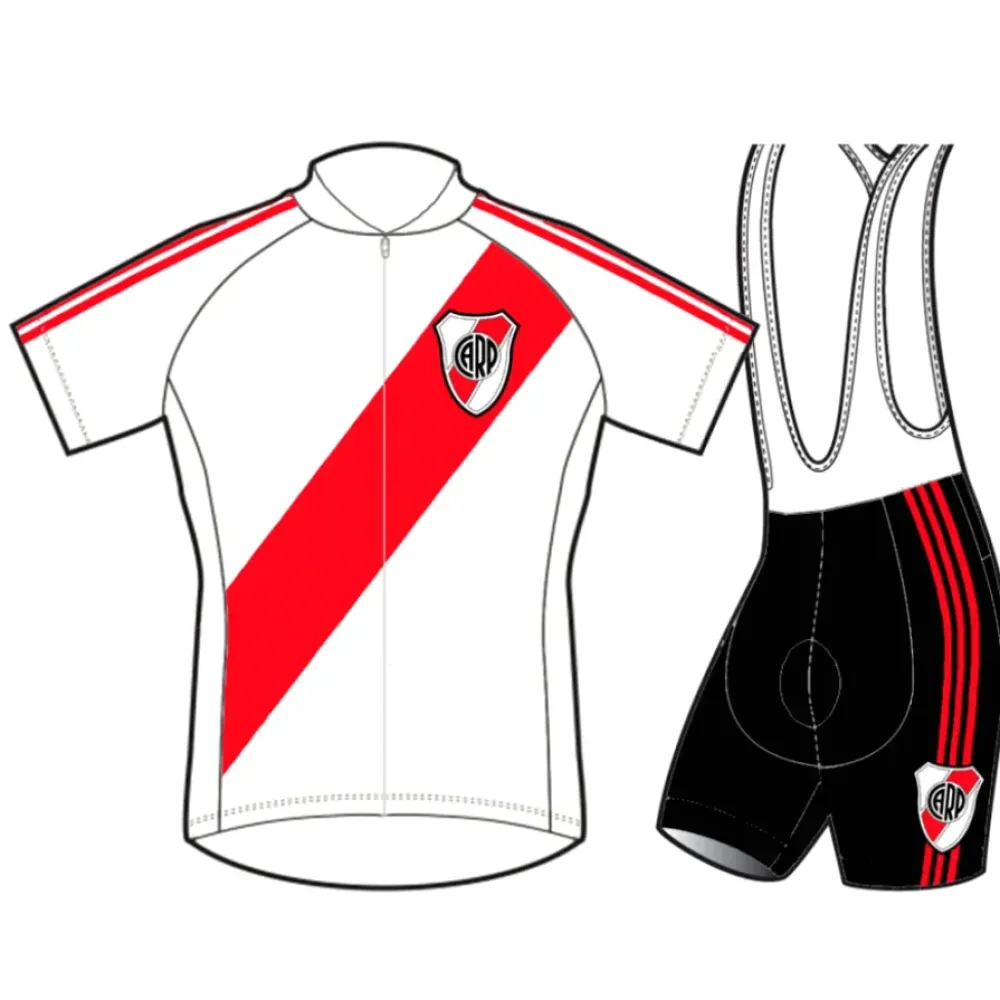 River Plate Short Sleeve Cycling Jersey and Bib Shorts, White/Red/Black