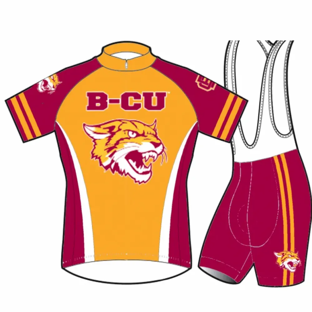 BCU Bethune Cookman Wildcats Cycling Jersey/Bib Shorts Gold/Maroon/White