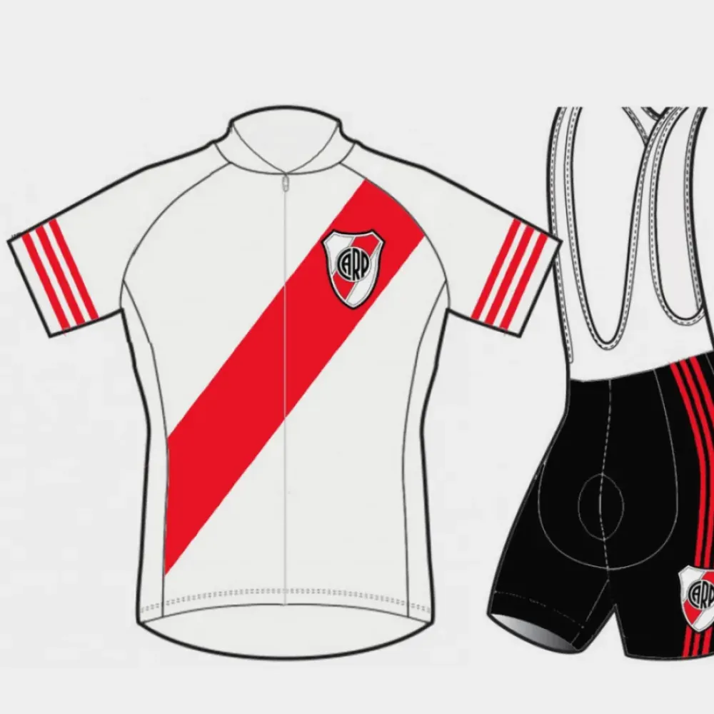 River Plate Cycling Jersey and Bib Shorts, White/Red/Black
