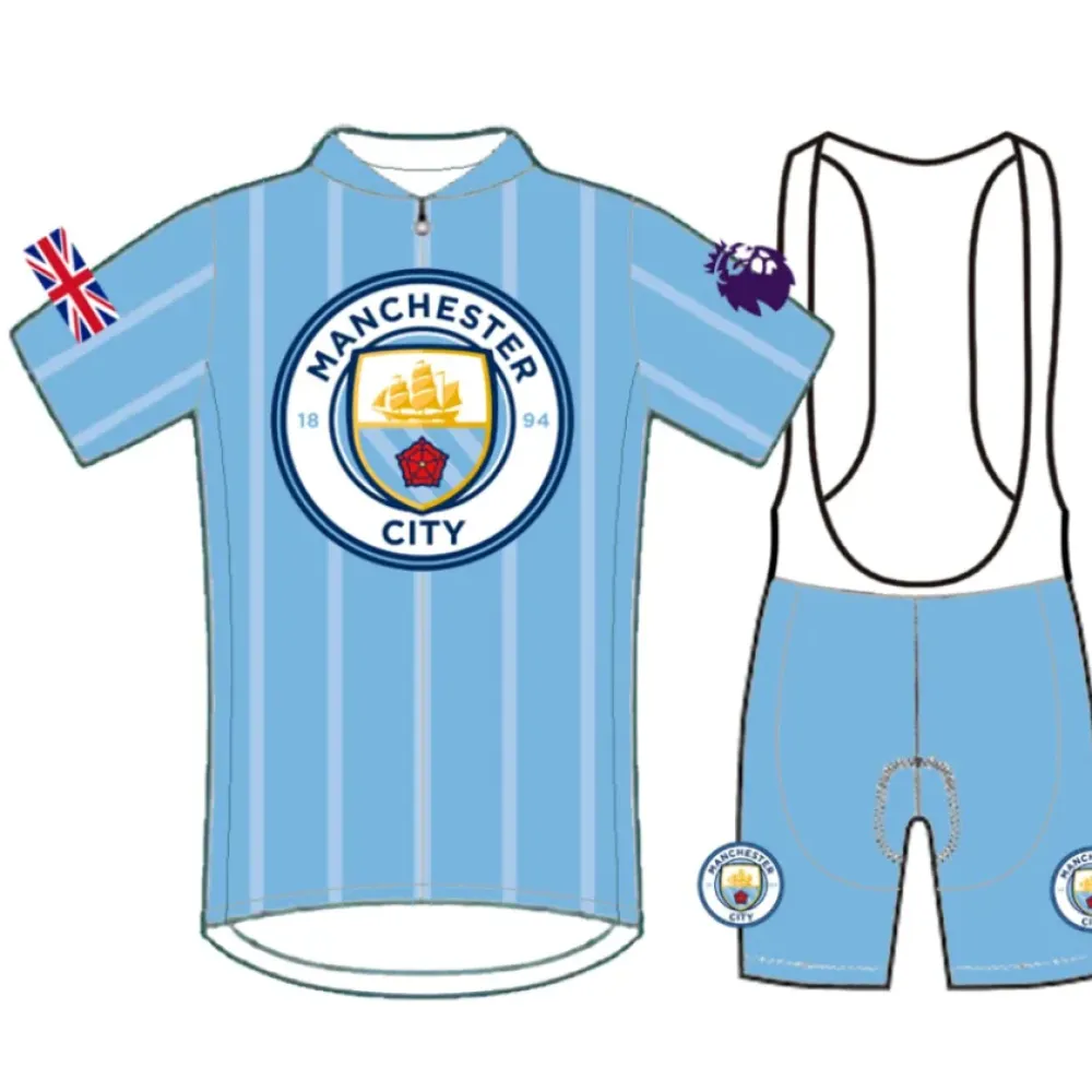 Manchester City Short Sleeve Cycling Jersey & Bib Shorts / Light Blue / White