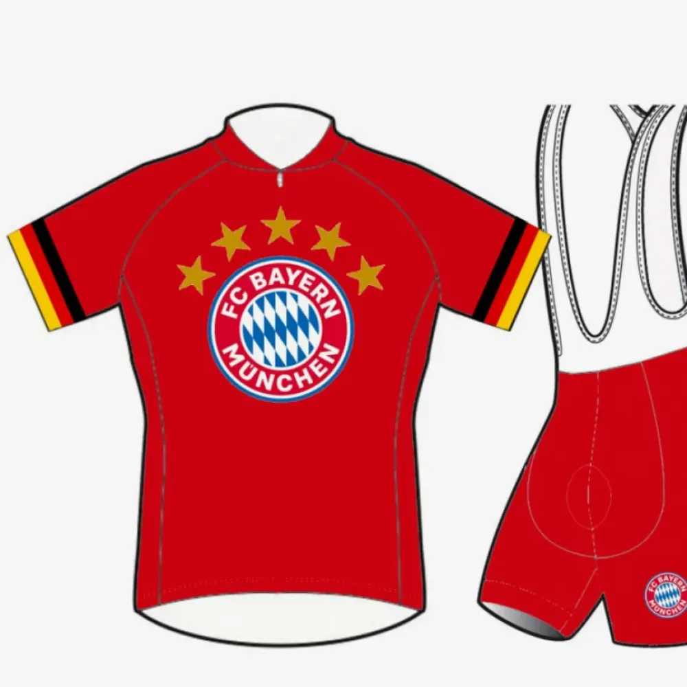 FC Bayern München Munich Short Sleeve Cycling Jerseys and Bib Shorts Red/White/Yellow