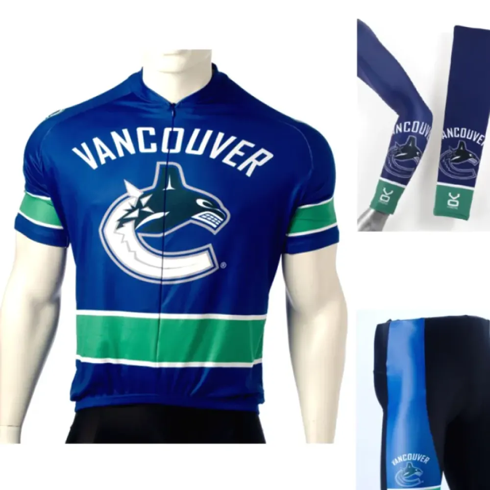 Vancouver Canucks Cycling Jersey Bib Shorts Arm Warmers Blue/Green/White