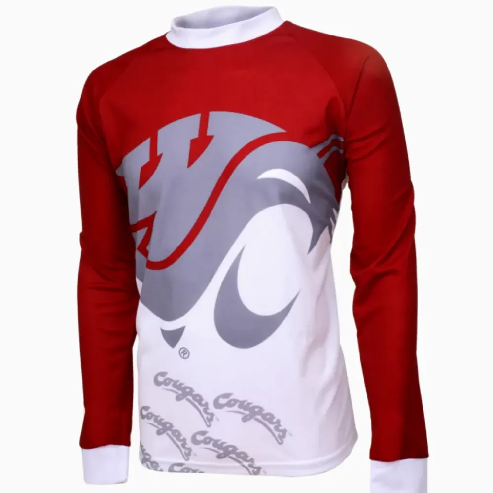 NCAA WSU Cougars Mountain Long Sleeve Bike Jersey Red/White/Grey