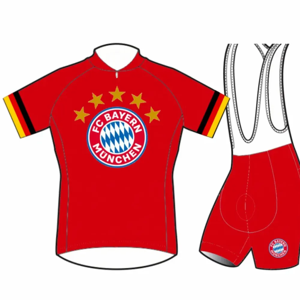 FC Bayern München Munich Short Sleeve Cycling Jerseys and Bib Shorts Red/White/Yellow