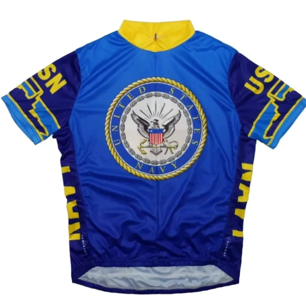 USN United States NAVY Short Sleeve Cycling Jerseys Blue/Yellow