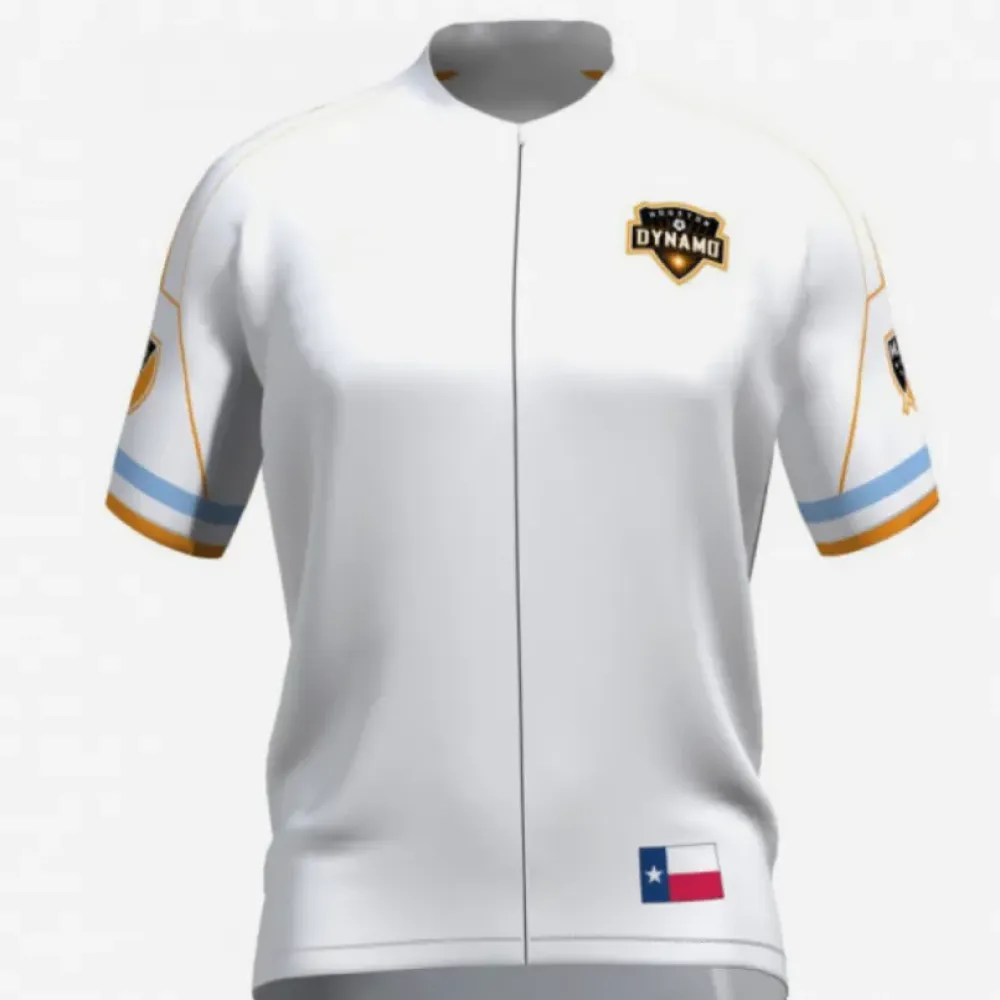 Houston Dynamo Cycling Jersey V-Neck Short Sleeve White/Blue/Gold