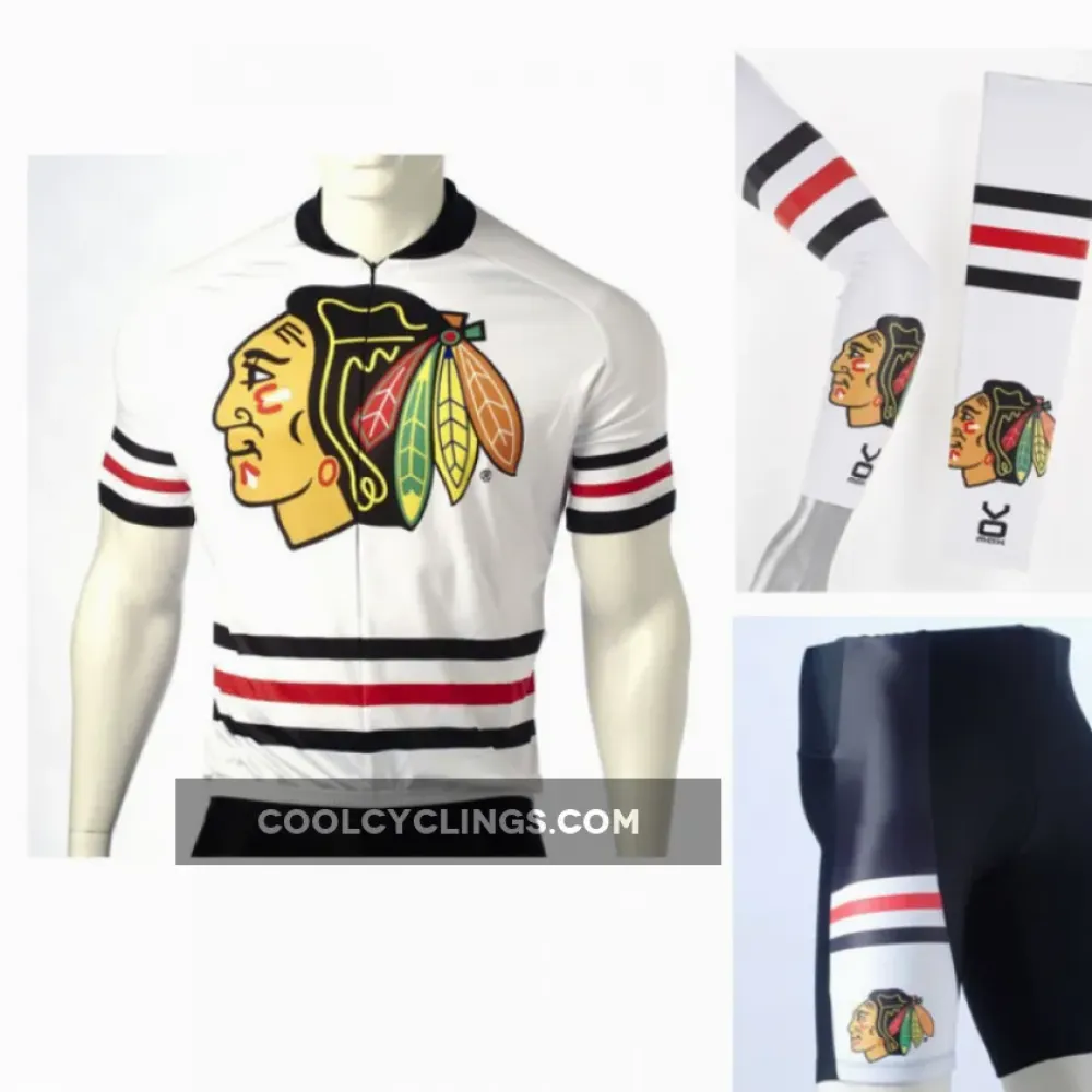 Chicago Blackhawks Cycling Jersey with Bib Shorts & Arm Warmers / White/Black/Red