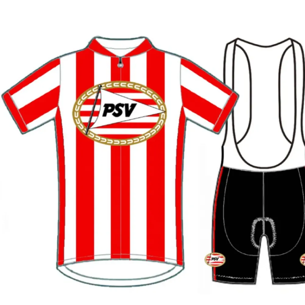 PSV Eindhoven Short Sleeve Cycling Jersey and Bib Shorts, Red/White/Black