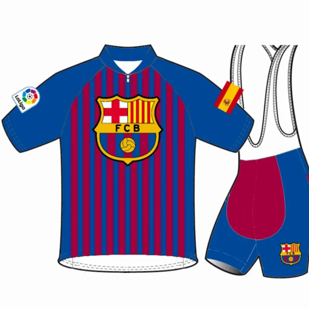 FC Barcelona Short Sleeve Cycling Jerseys and Bib Shorts, Blue/Maroon/White