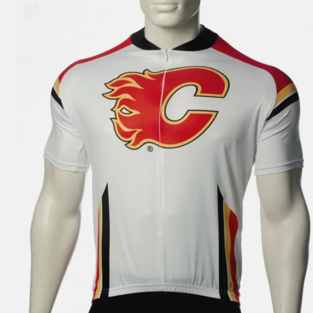 Calgary Flames Pro Cycling Jersey - Official Design/White/Red/Gold