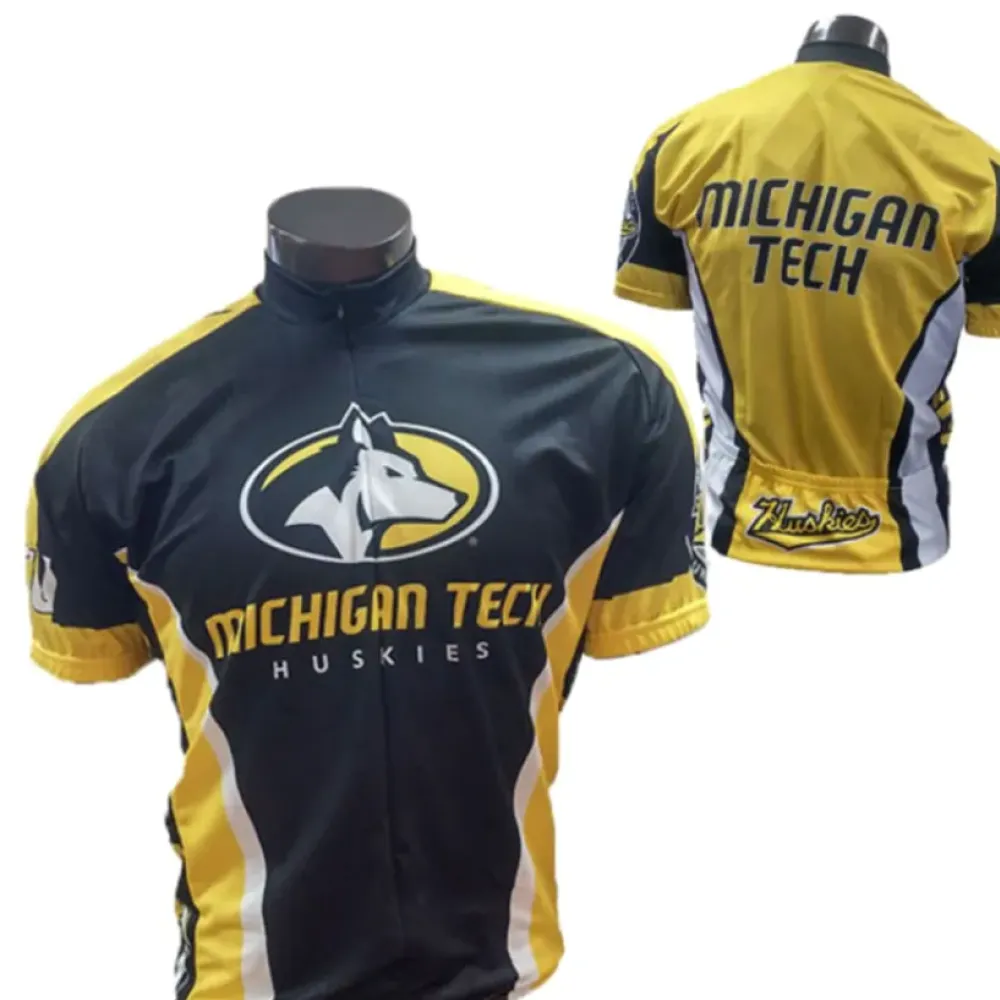 Michigan Tech Huskies Cycling Shirt NCAA MTU Black/Yellow/White