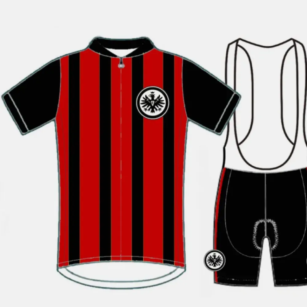 Eintracht Frankfurt Short Sleeve Cycling Jerseys and Bib Shorts, Red/Black