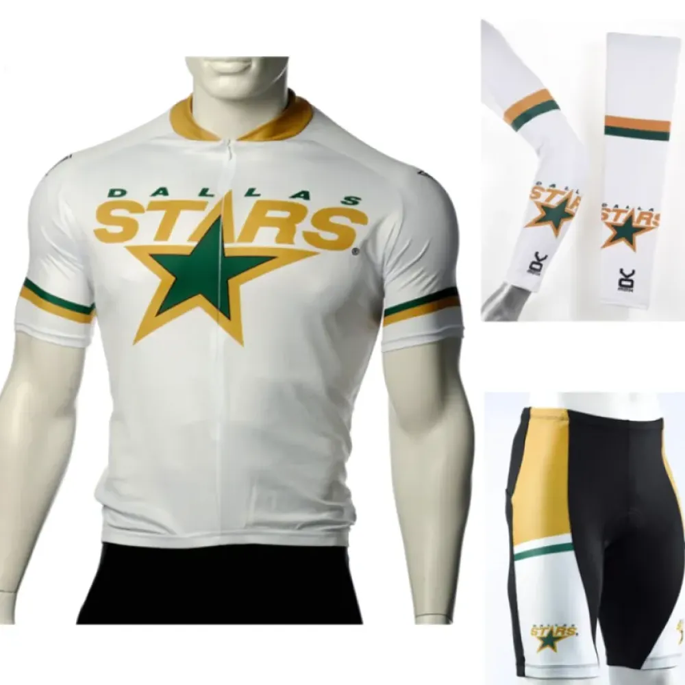 Dallas Stars Cycling Jersey Bib Shorts Arm Warmers White/Gold/Black