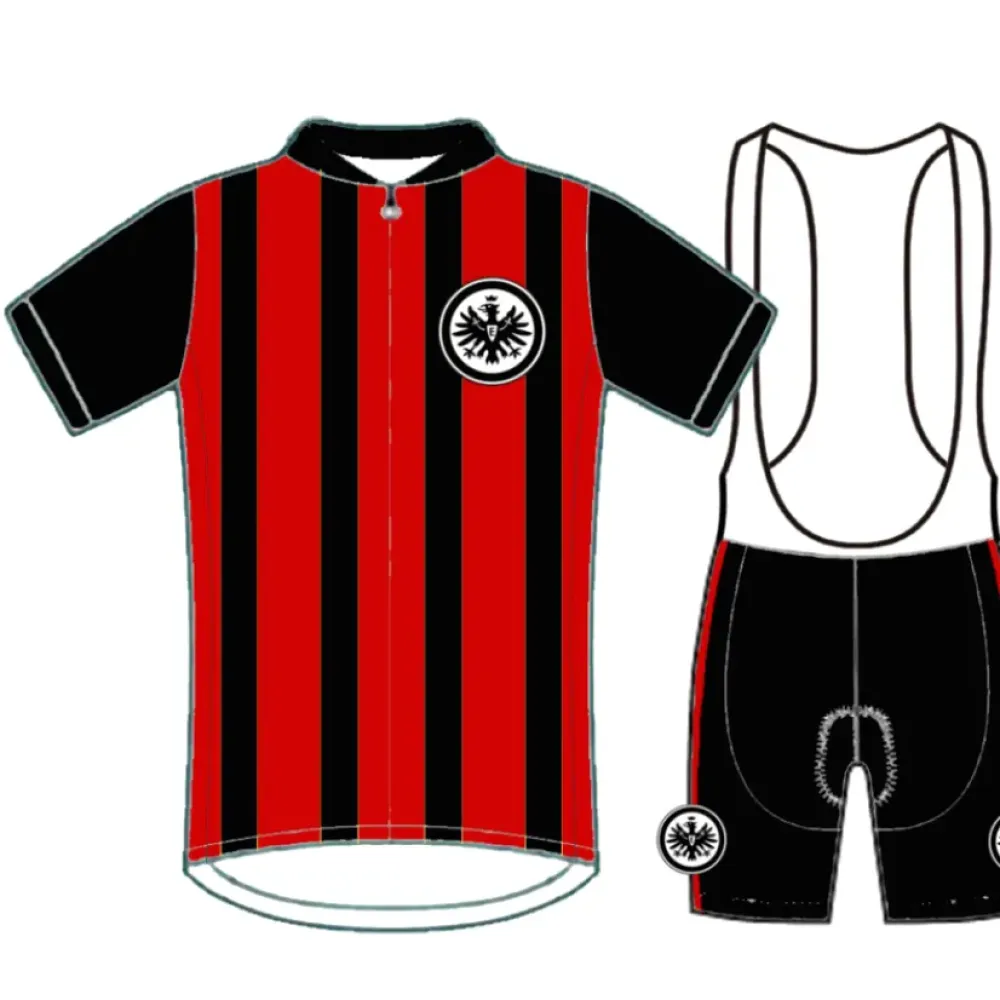 Eintracht Frankfurt Short Sleeve Cycling Jerseys and Bib Shorts, Red/Black