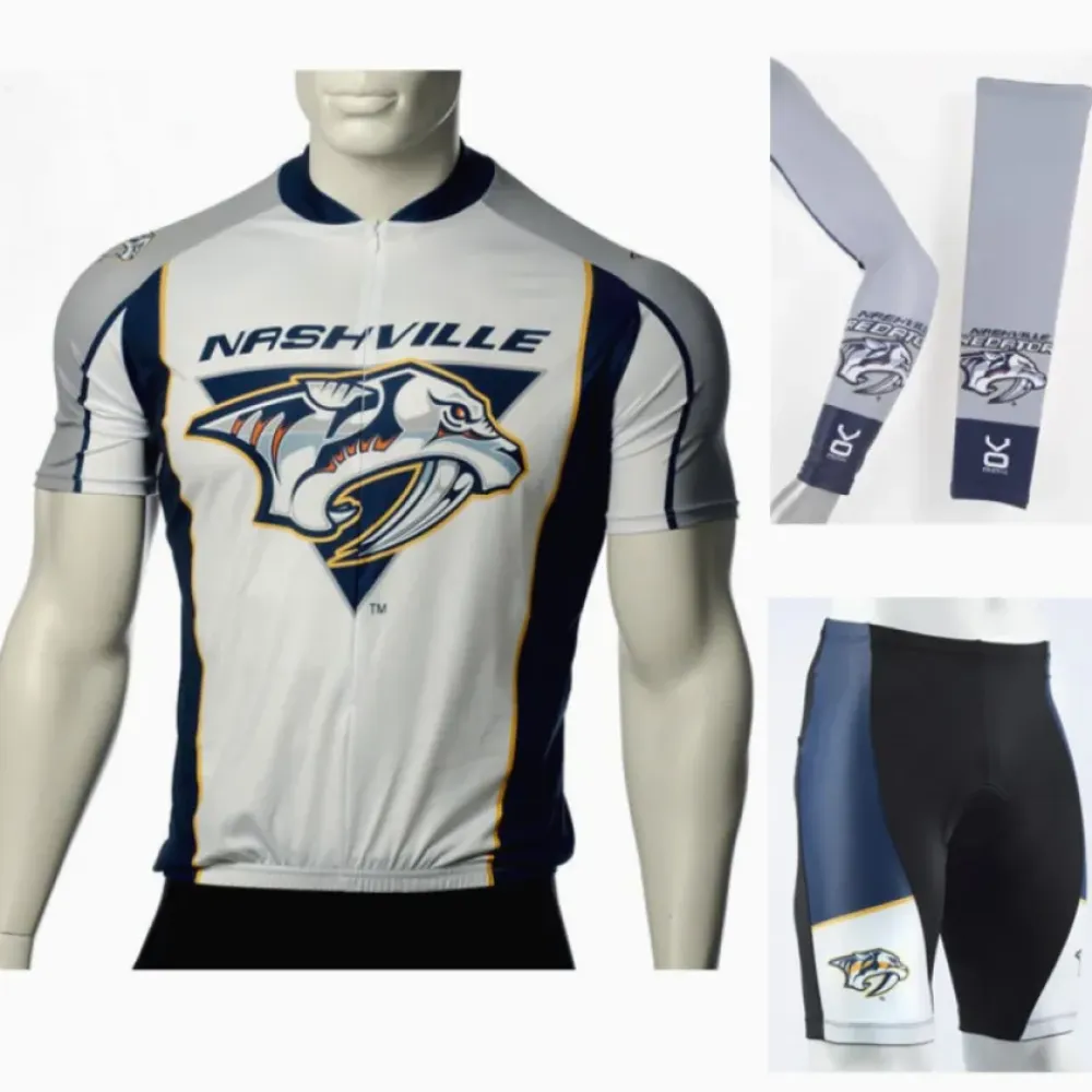 NHL Nashville Predators Cycling Jersey Bib Shorts Arm Warmers White/Black/Gold