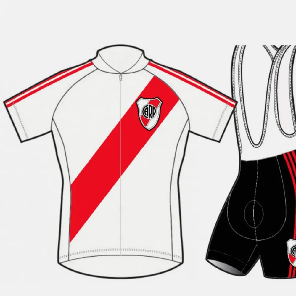 River Plate Short Sleeve Cycling Jerseys and Bib Shorts, White/Red/Black