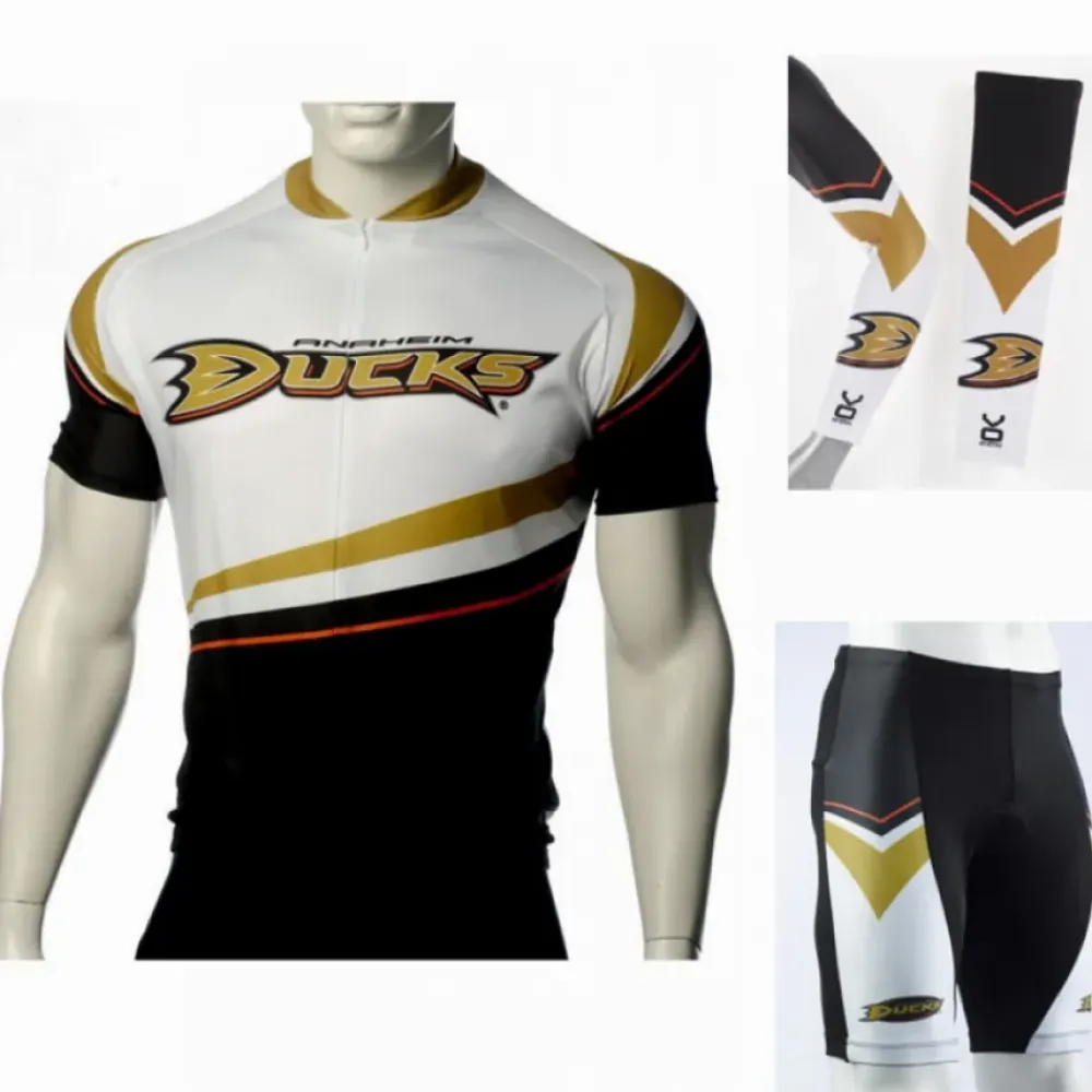 Anaheim Ducks Cycling Jersey Bib Shorts Arm Warmers White/Gold/Black