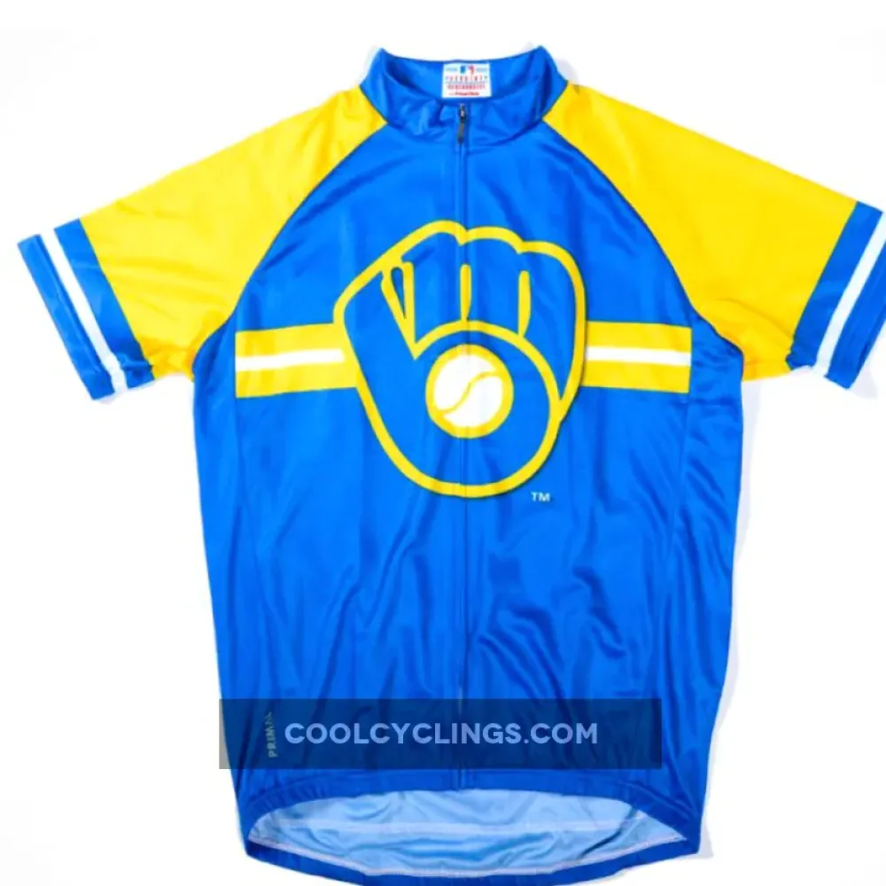 MLB Milwaukee Brewers Short Sleeve Cycling Jerseys Blue/Yellow