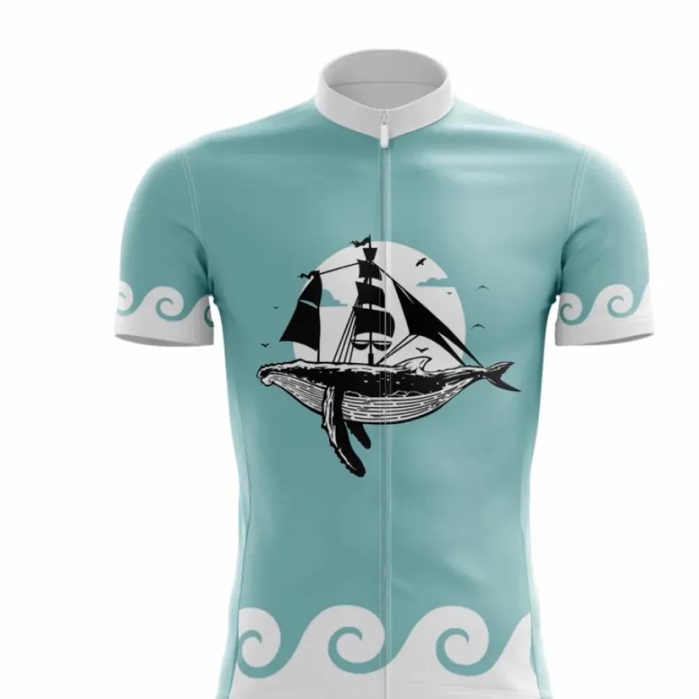 Nautical Whale Cycling Jersey/Turquoise/White