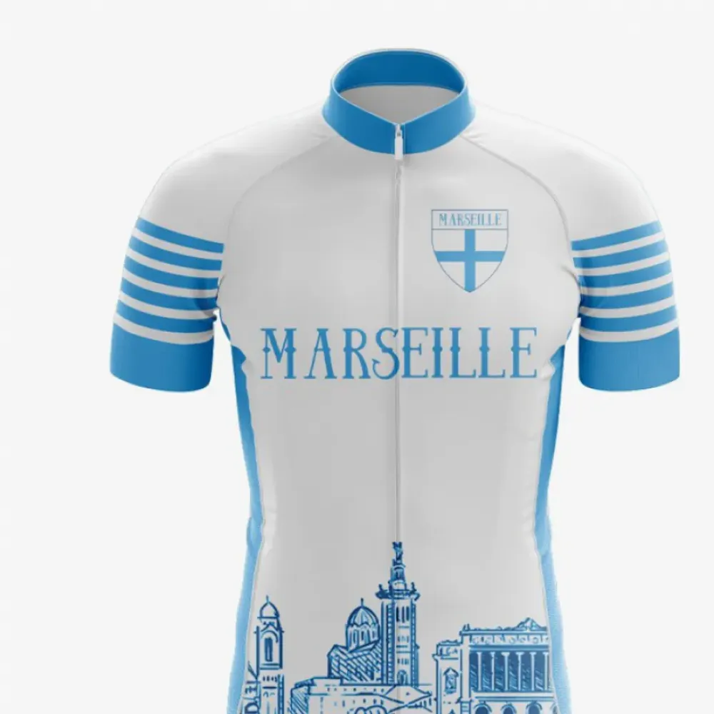 Marseille Cycling Jersey Cityscape White/Blue