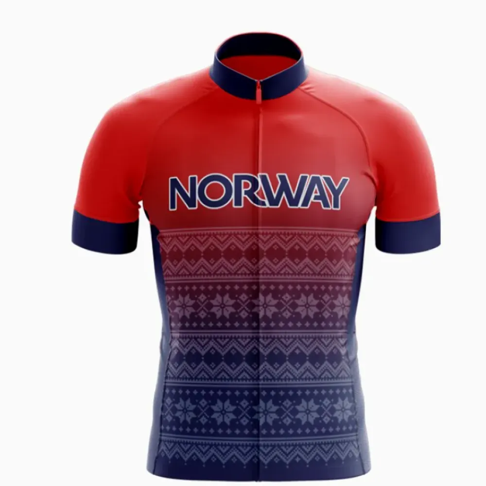 Norway Cycling Jersey - Nordic Pattern/Red/Dark Blue