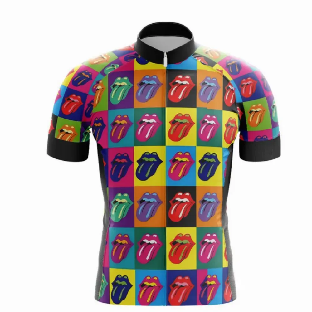 Rolling Stones   Tongues Pop Art   Cycling Jersey   Multi/Black