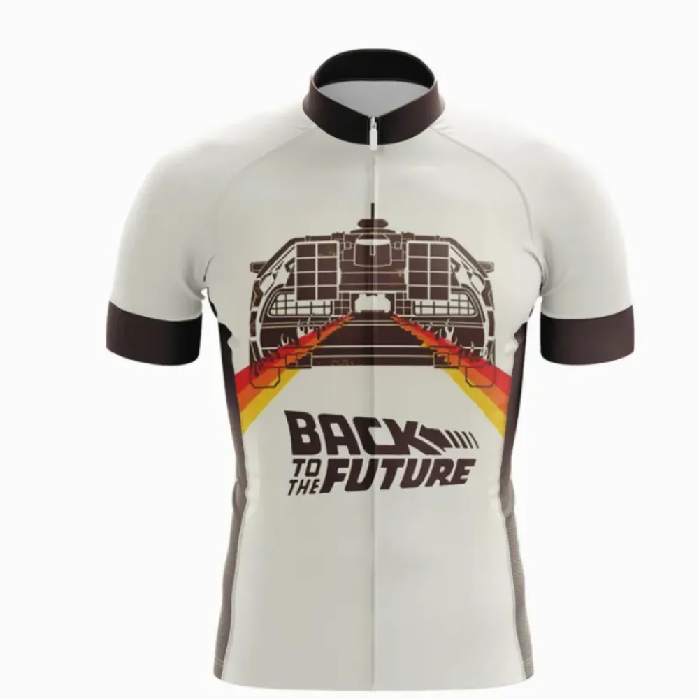 Back to the Future Retro Design Cycling Jersey/White/Brown/Yellow
