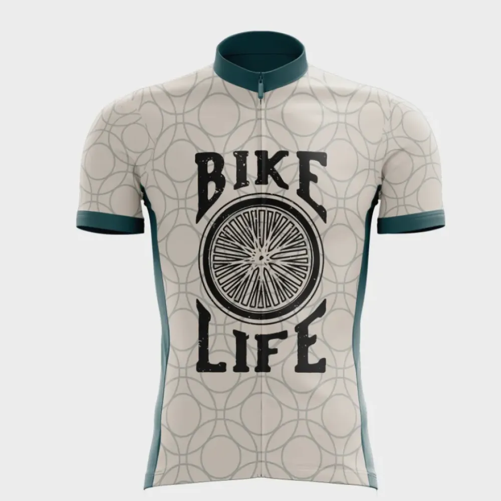 Bike Life Cycling Jersey - Retro Style with Geometric Patterns / Cream / Teal