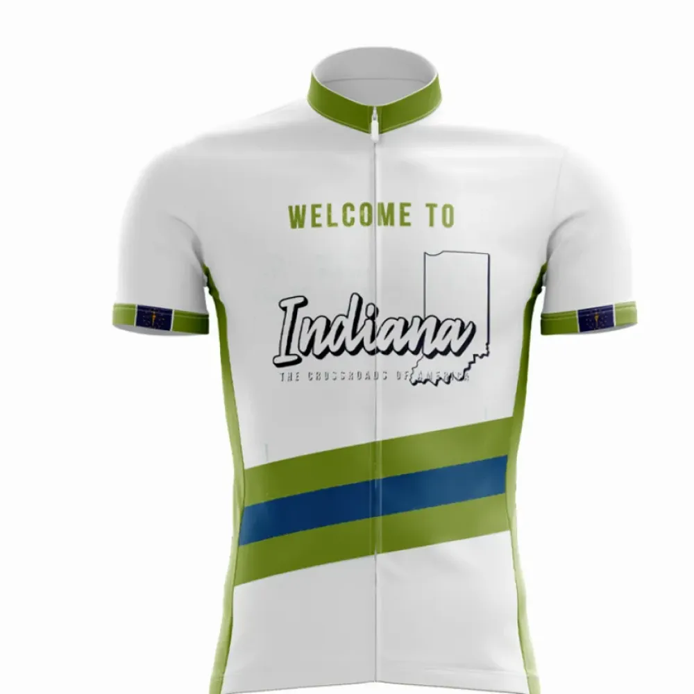 Custom Indiana Map Cyclist Jersey - True White/Shamrock Green/True Blue
