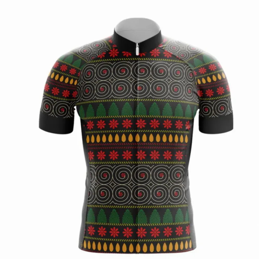 South Africa Cyclist Jersey   Swirling Patterns   Black/Green/Red