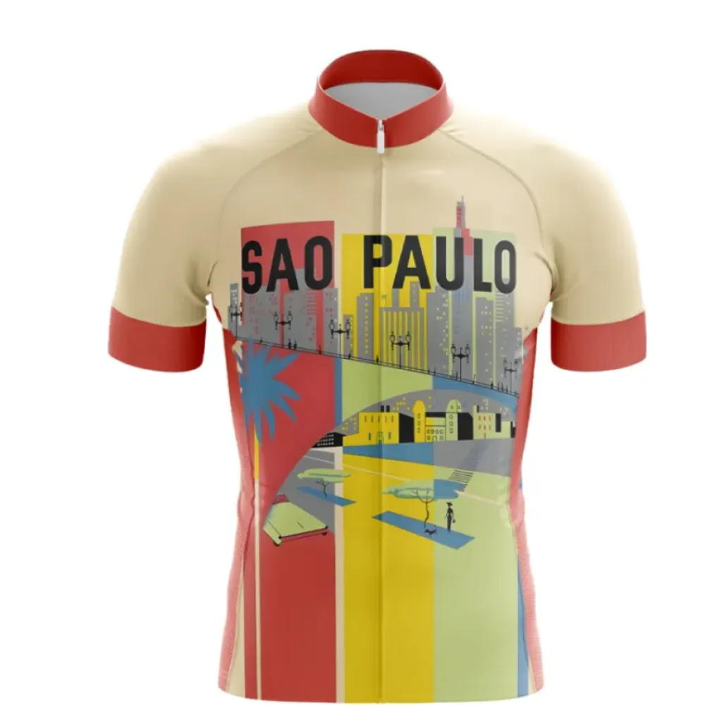 Sao Paulo Cityscape Cycling Jersey / Beige / Red / Yellow