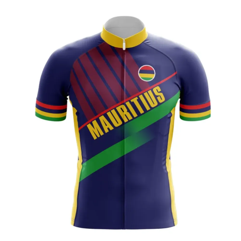 Mauritius Cycling Jersey   Colored Stripes   Navy/Green/Yellow