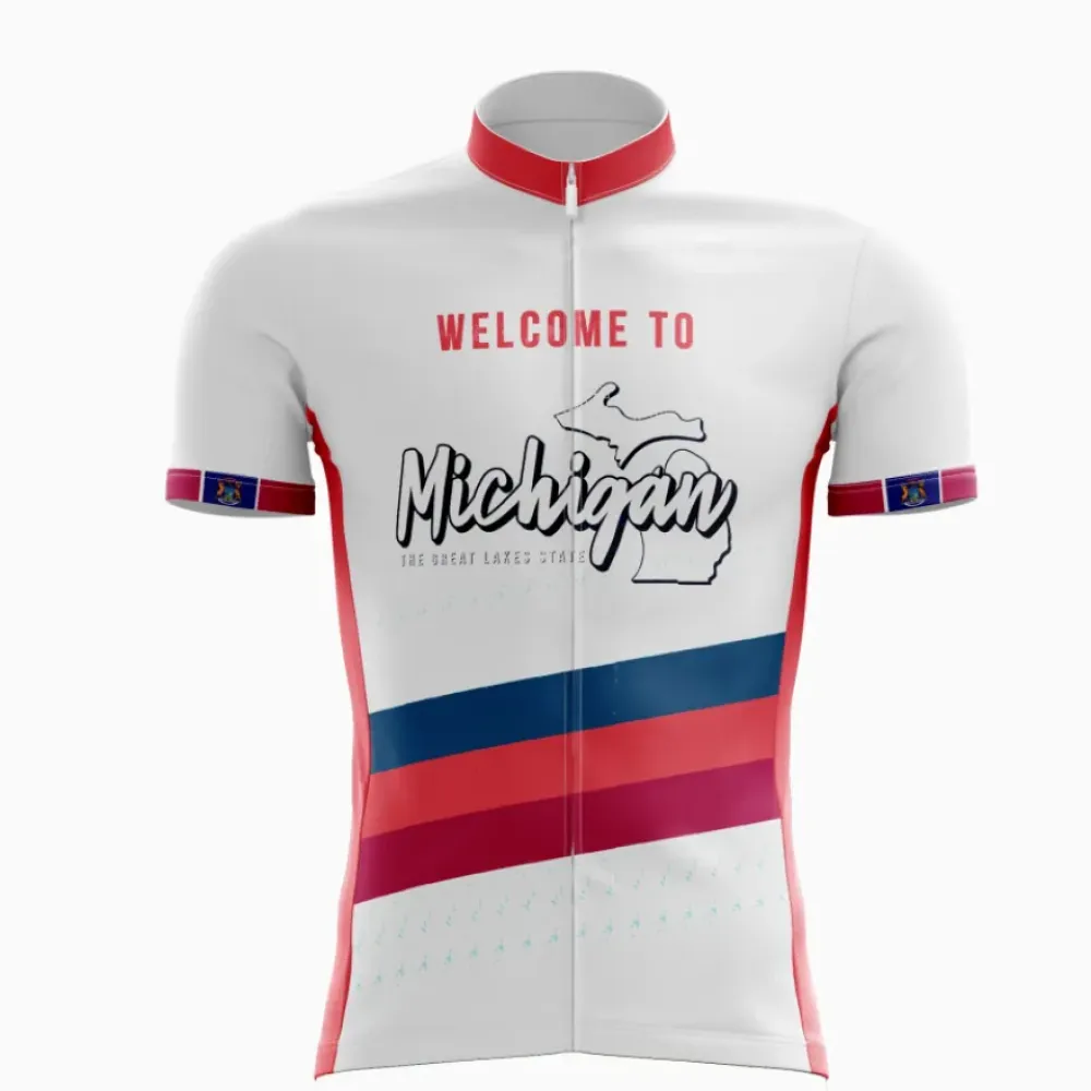 Michigan Cycling Jersey - Styleful Color Design/White/Pink/Navy
