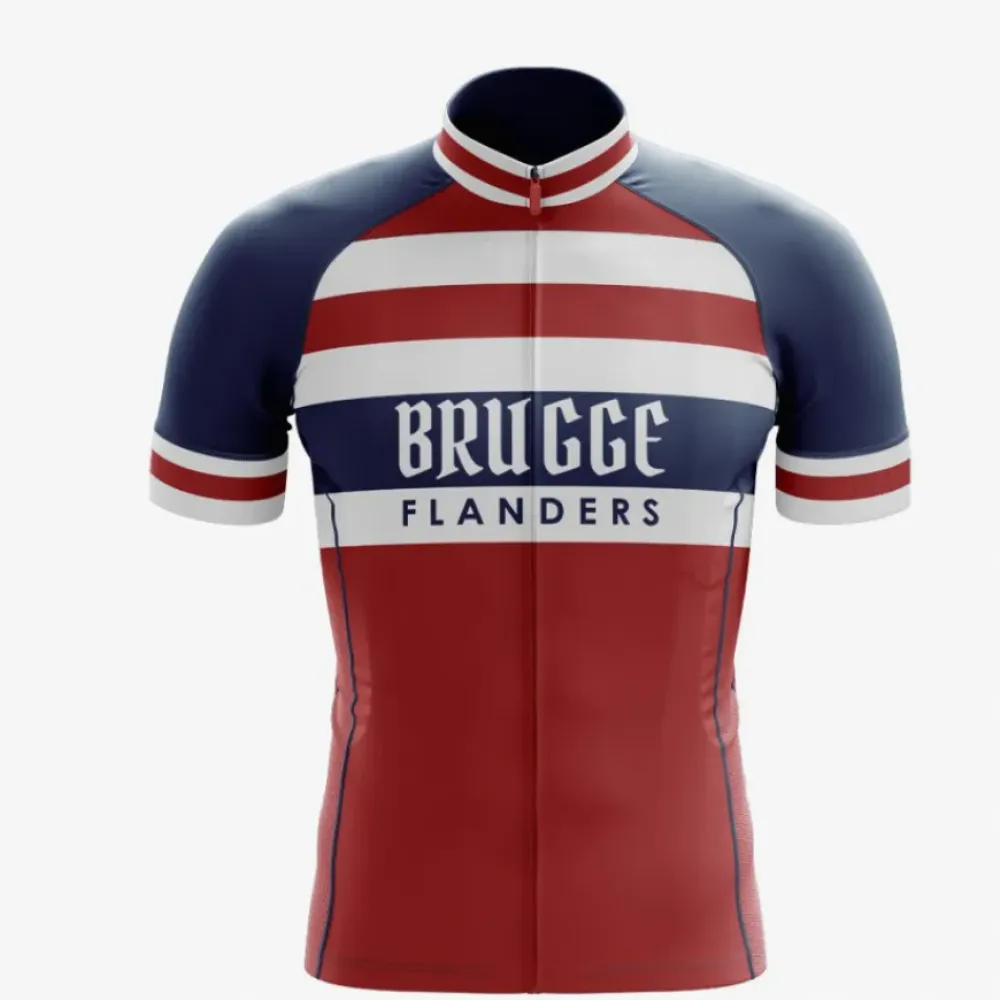 Brugge Flanders Cycling Jersey - Stylish Striped Design Red/White/Navy