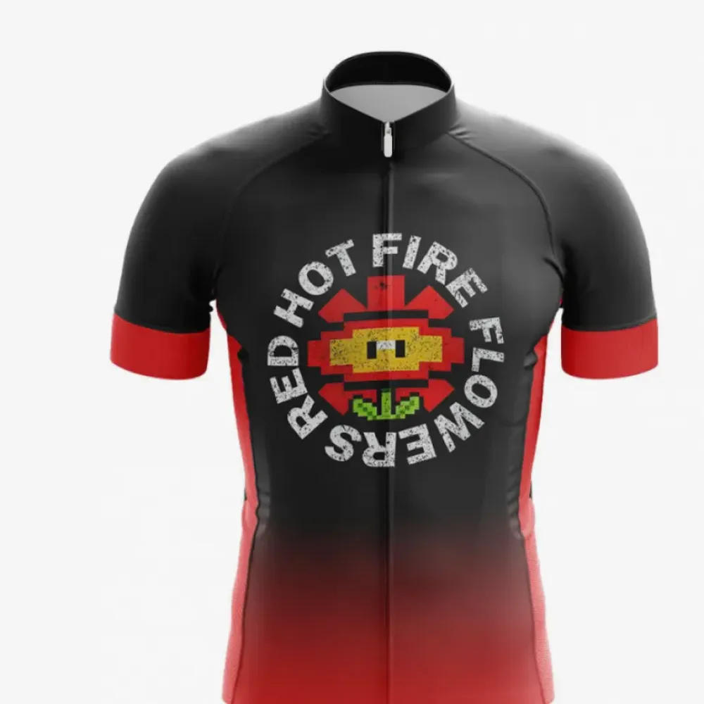 Red Hot Fire Flower Cycling Jersey Black/Red