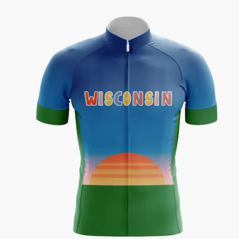 Wisconsin Cycling Jersey - Colorful Globo Design/Blue/Green