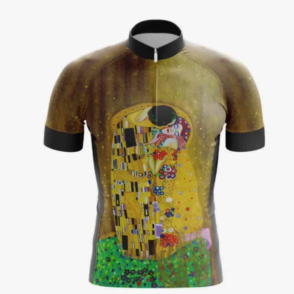 Golden Art-themed Cycling Jersey/Golden/Black/Green