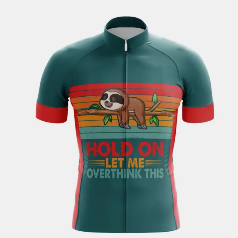 Hold On Let Me Overthink This Sloth Cycling Jersey/Teal/Red