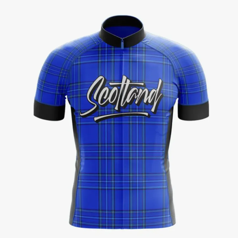 Scotland Tartan Cycling Jersey with Black Trim/Blue/Grey